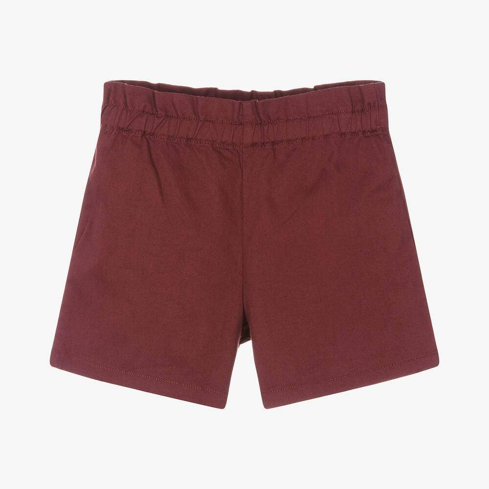 Bonpoint - Girls Burgundy Red Cotton Shorts | Childrensalon