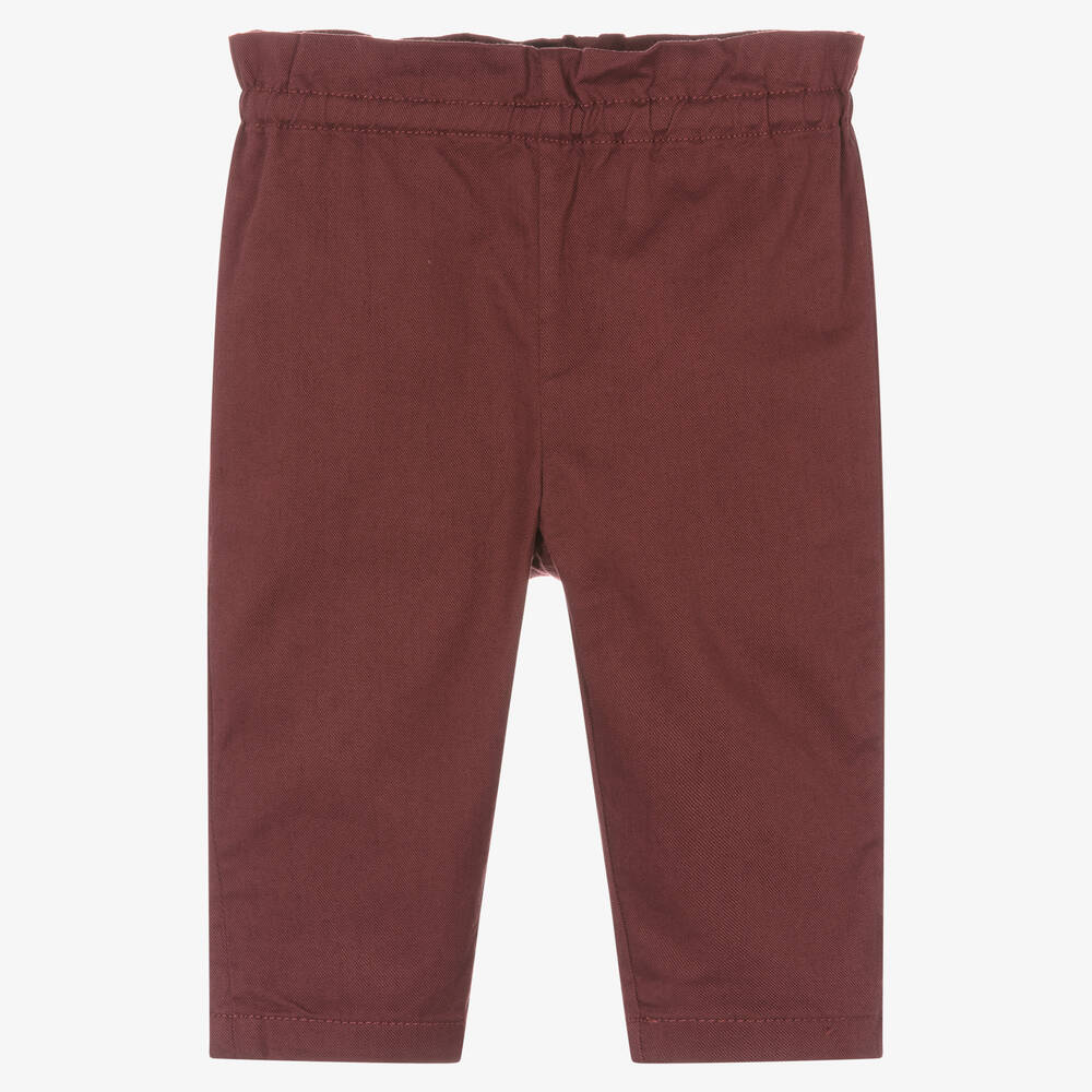 Bonpoint - Girls Burgundy Red Cotton Trousers | Childrensalon