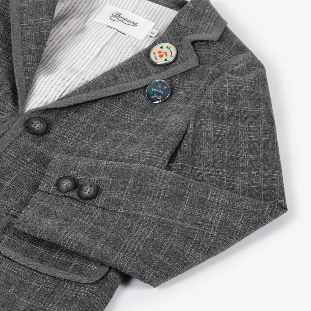 Bonpoint-Girls Charcoal Checked Wool Blazer | Childrensalon Outlet