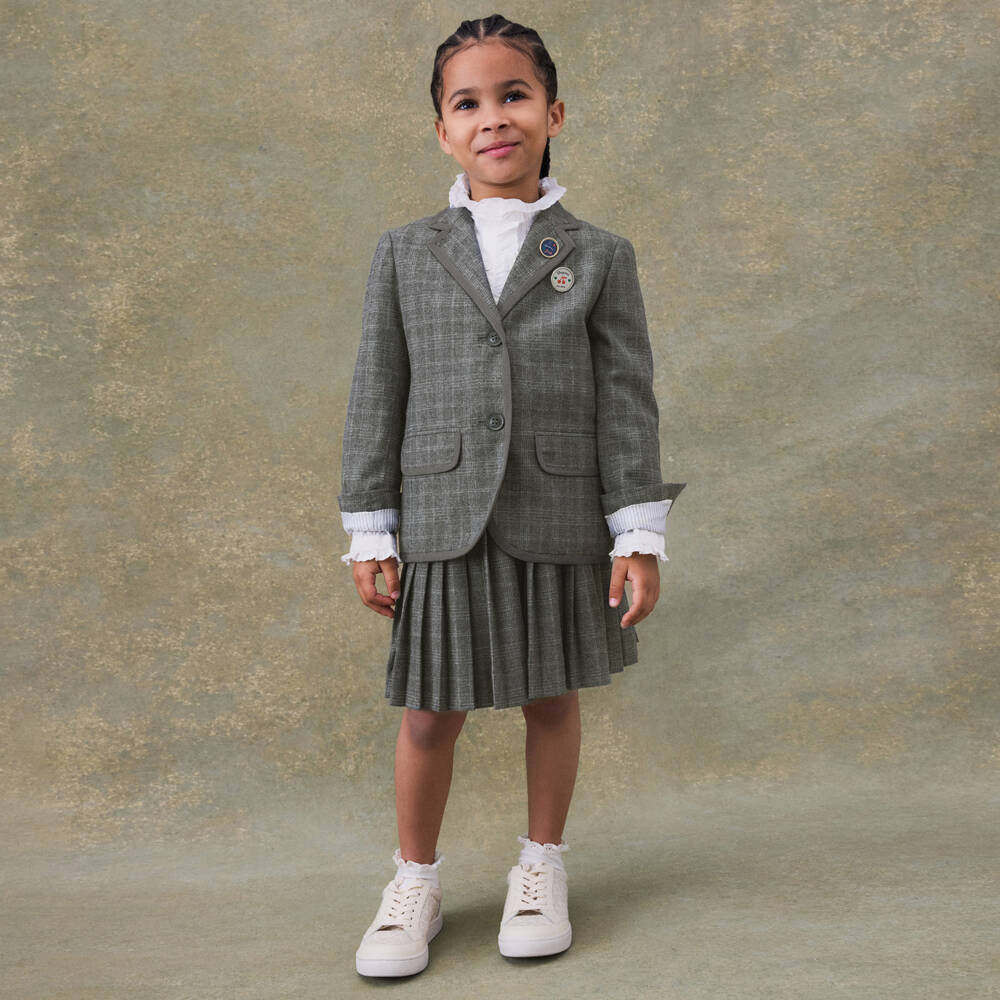 Bonpoint-Girls Charcoal Checked Wool Blazer | Childrensalon Outlet