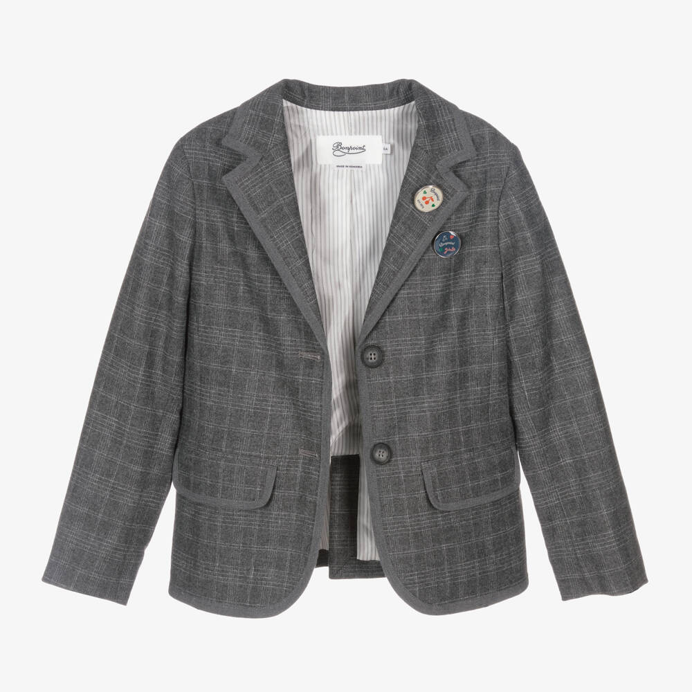 Bonpoint-Girls Charcoal Checked Wool Blazer | Childrensalon Outlet