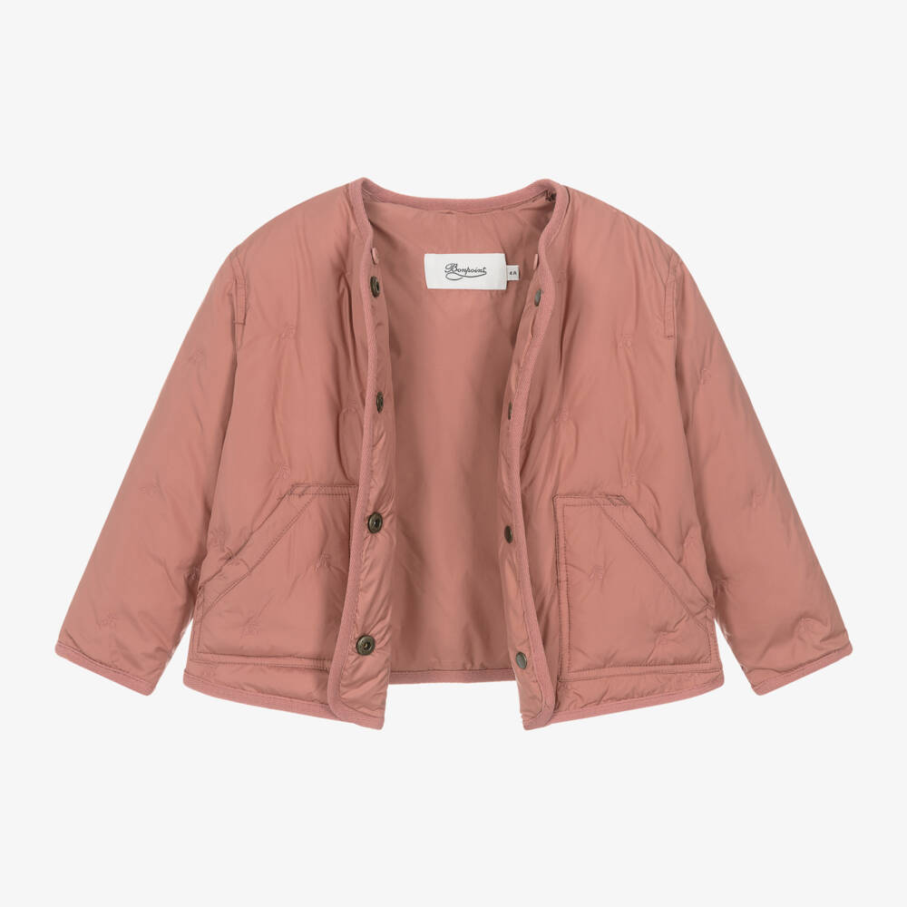 Bonpoint-Girls Cherry Quilted Pink Jacket | Childrensalon Outlet