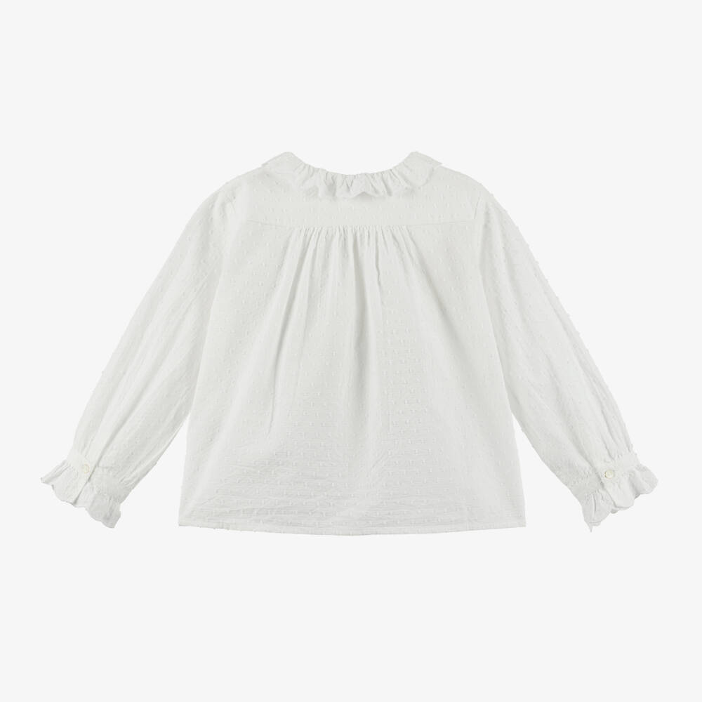 Bonpoint-بلوزة بلومتي قطن لون أبيض | Childrensalon Outlet