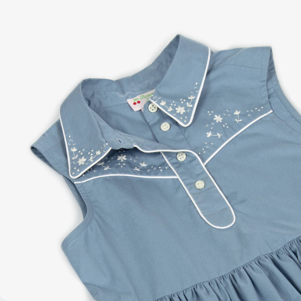 Bonpoint-Хлопковое платье-сарафан синего цвета для девочек | Childrensalon Outlet