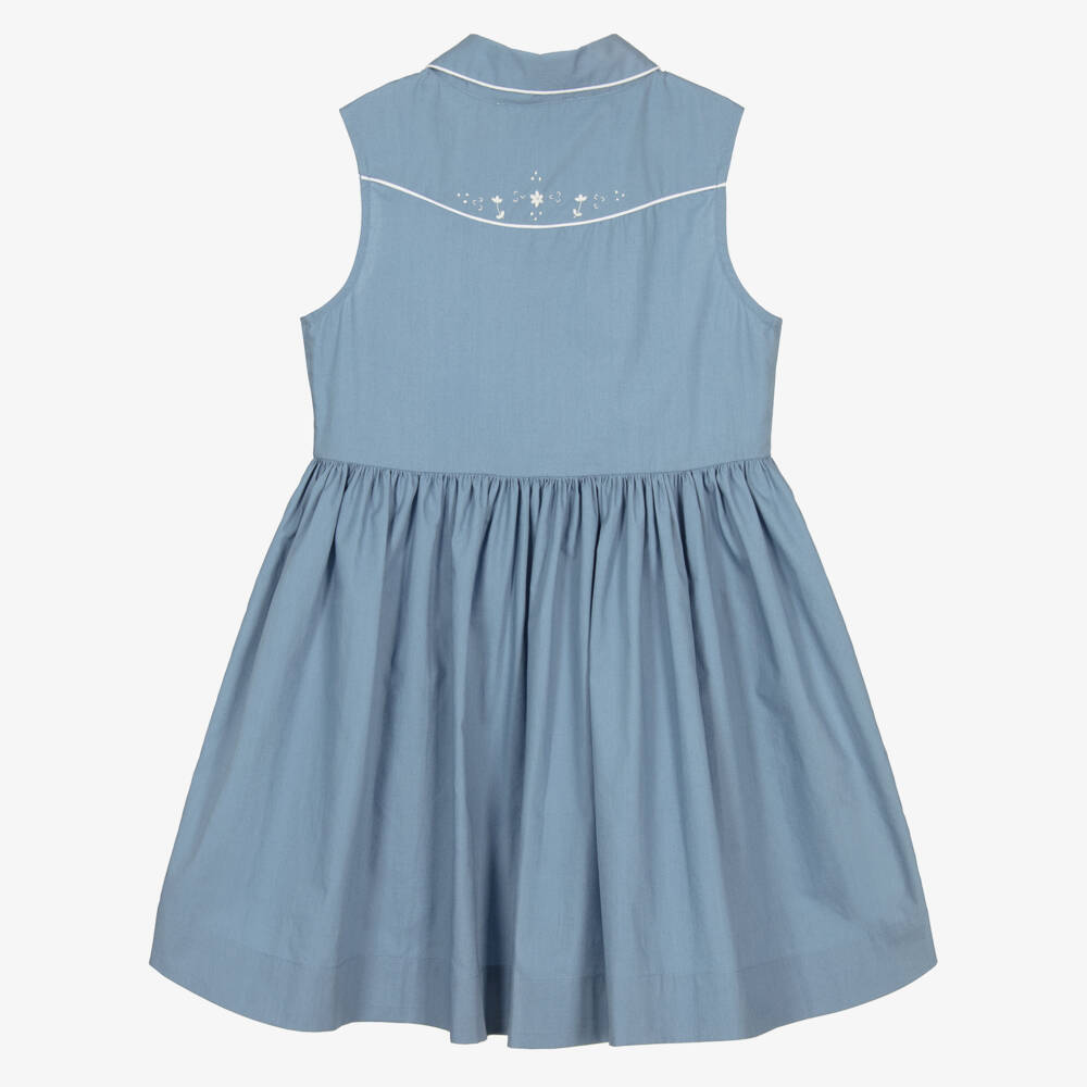 Bonpoint-Хлопковое платье-сарафан синего цвета для девочек | Childrensalon Outlet