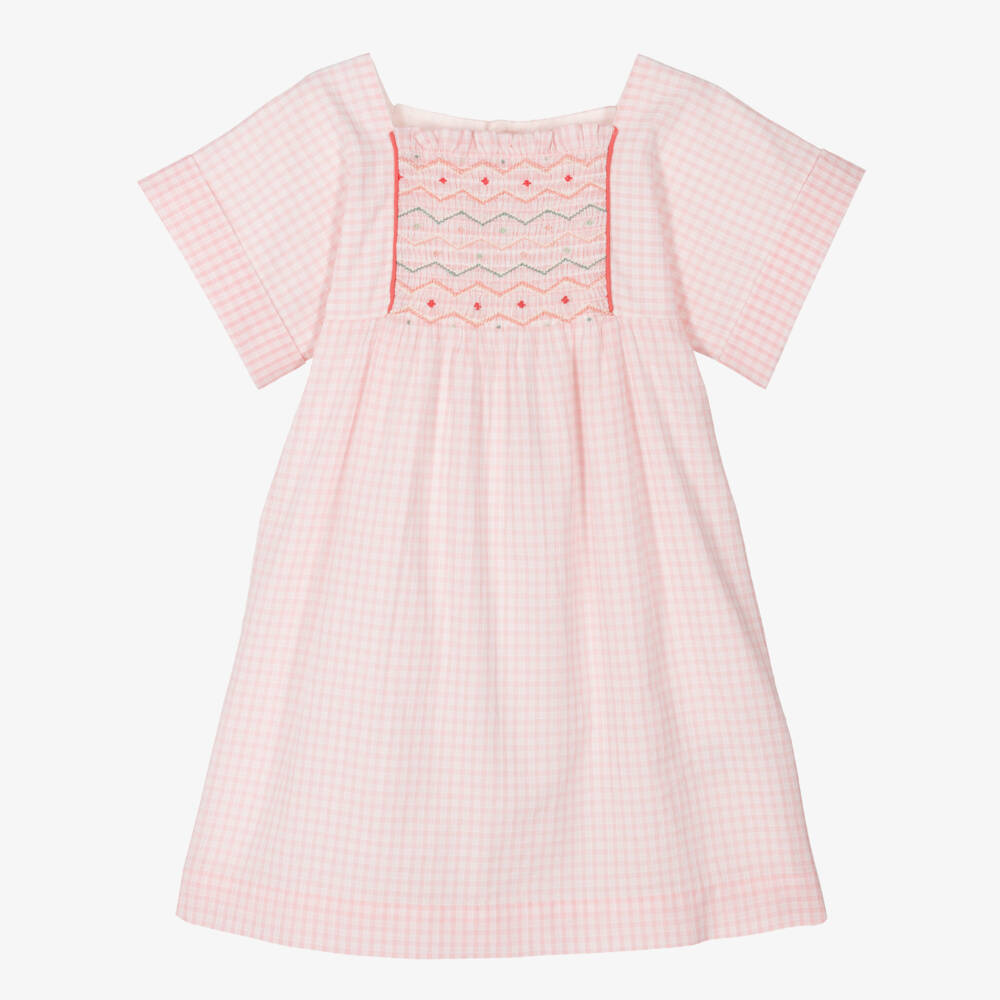 Bonpoint-Girls Cotton Smocked Pink Check Dress | Childrensalon Outlet