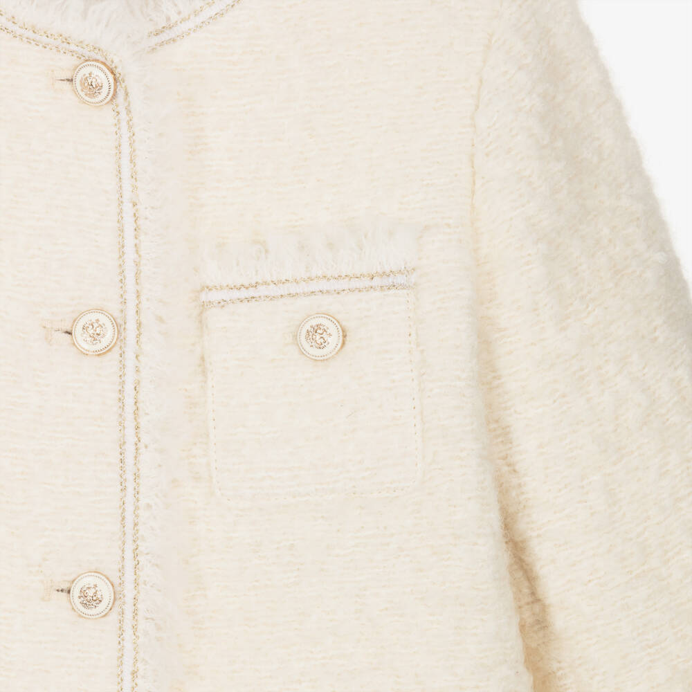 Bonpoint-Girls Cream Bouclé Tweed Blazer | Childrensalon Outlet