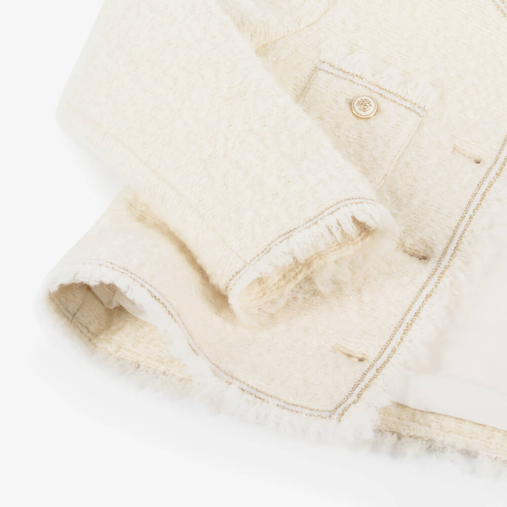 Bonpoint-Girls Cream Bouclé Tweed Blazer | Childrensalon Outlet