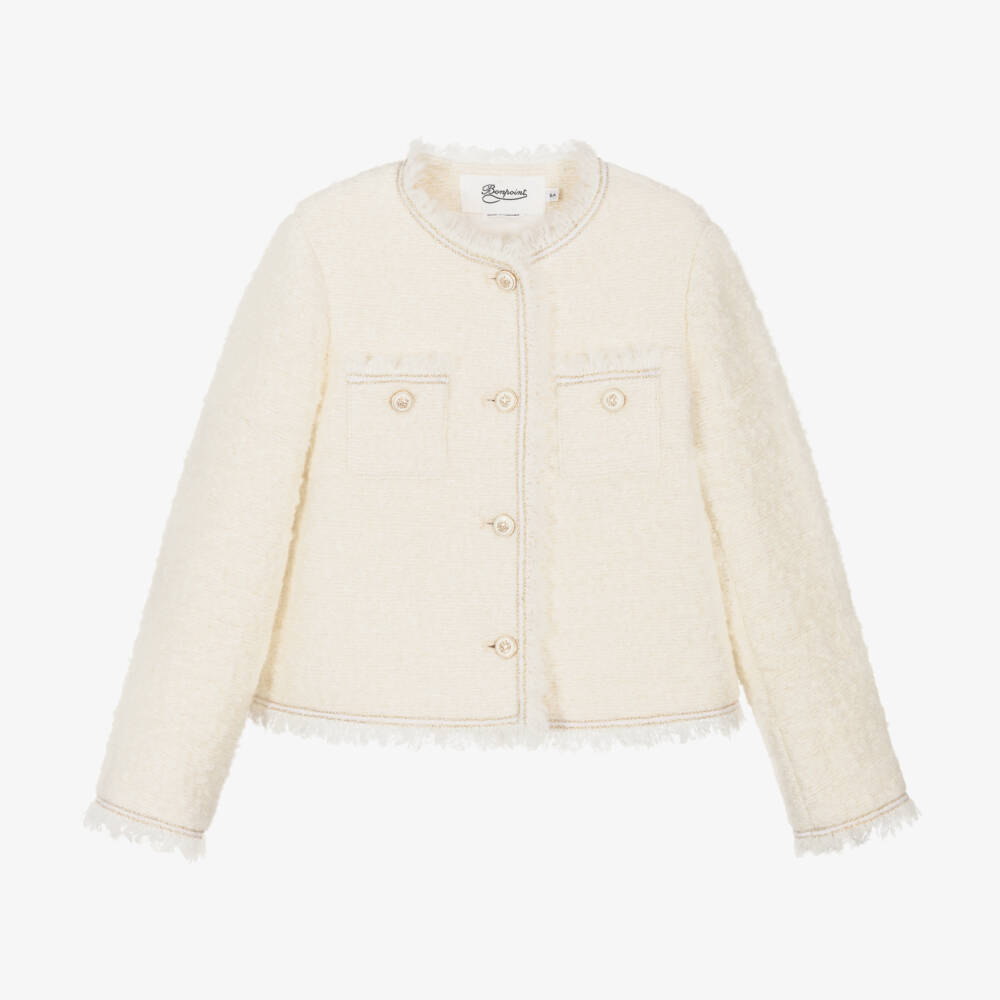 Bonpoint-Girls Cream Bouclé Tweed Blazer | Childrensalon Outlet