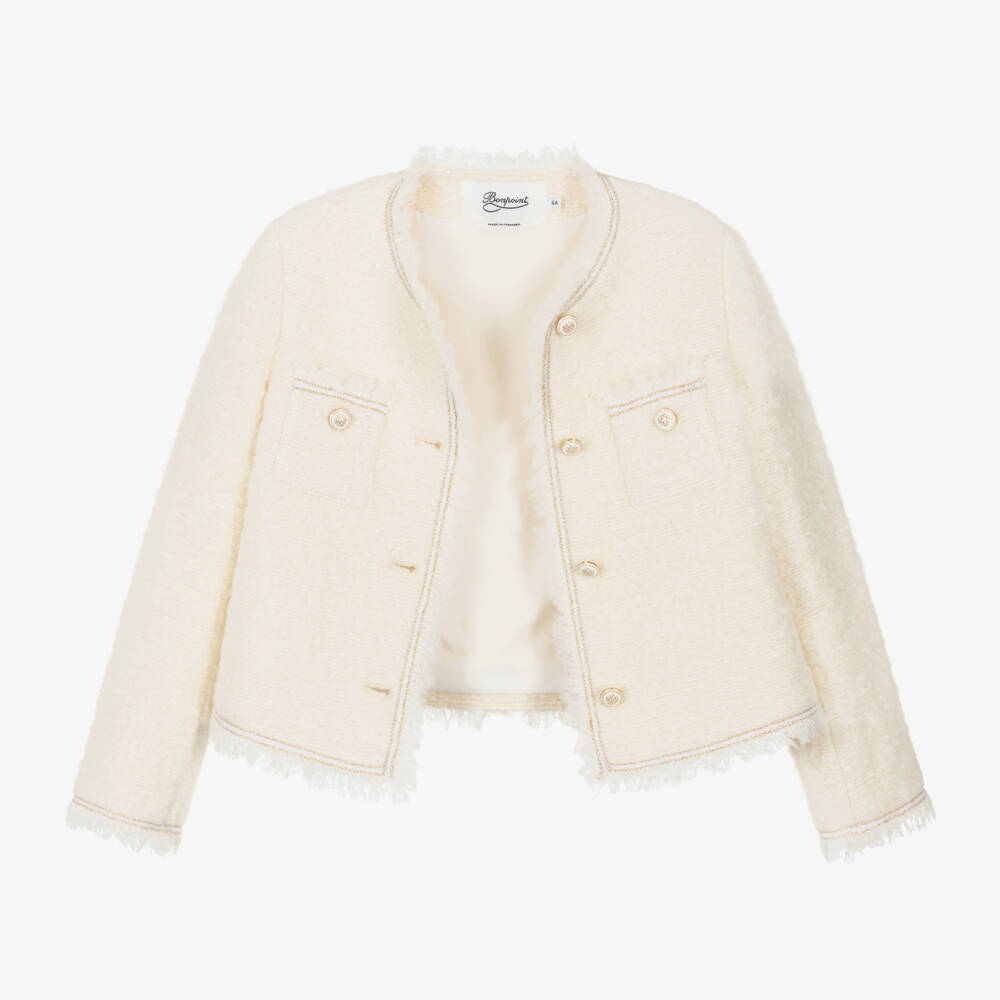Bonpoint-Girls Cream Bouclé Tweed Blazer | Childrensalon Outlet
