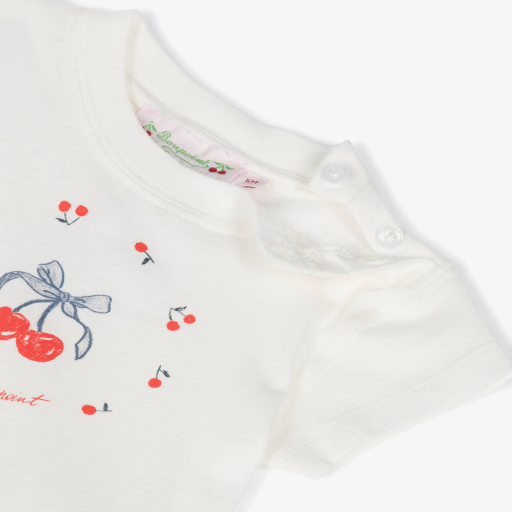 Bonpoint-Girls Cream Cherry Cotton Tee | Childrensalon Outlet