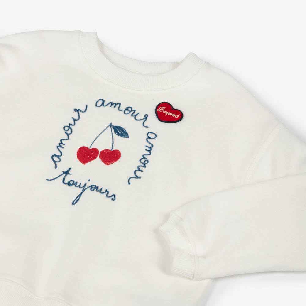 Bonpoint-Girls Creamy Cherry Motif Pullover | Childrensalon Outlet