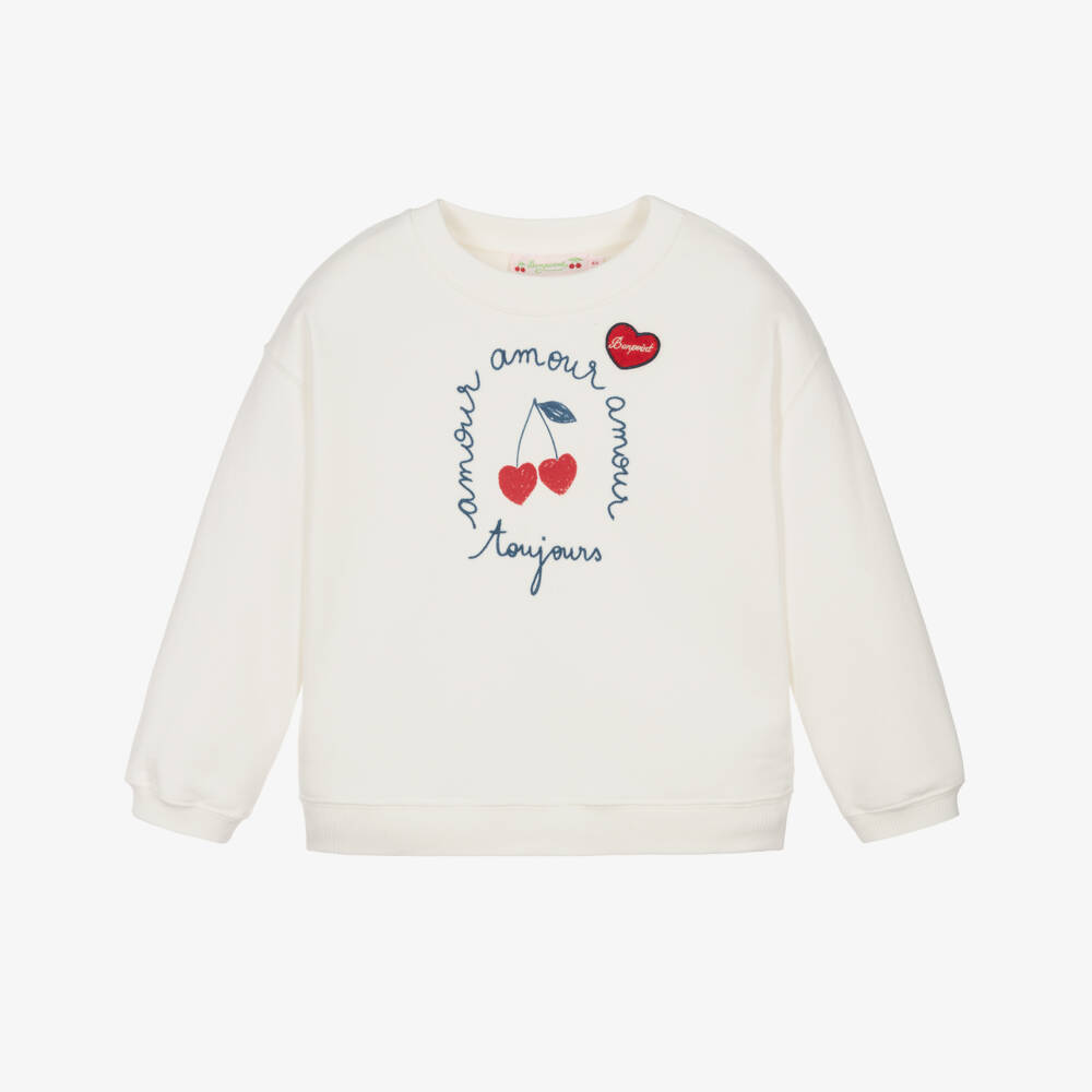 Bonpoint-Girls Creamy Cherry Motif Pullover | Childrensalon Outlet