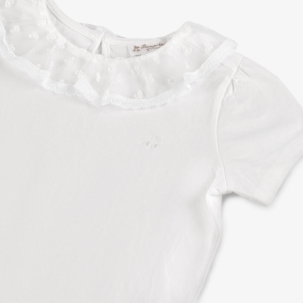 Bonpoint-Girls Creamy Tulle Trim Tee | Childrensalon Outlet