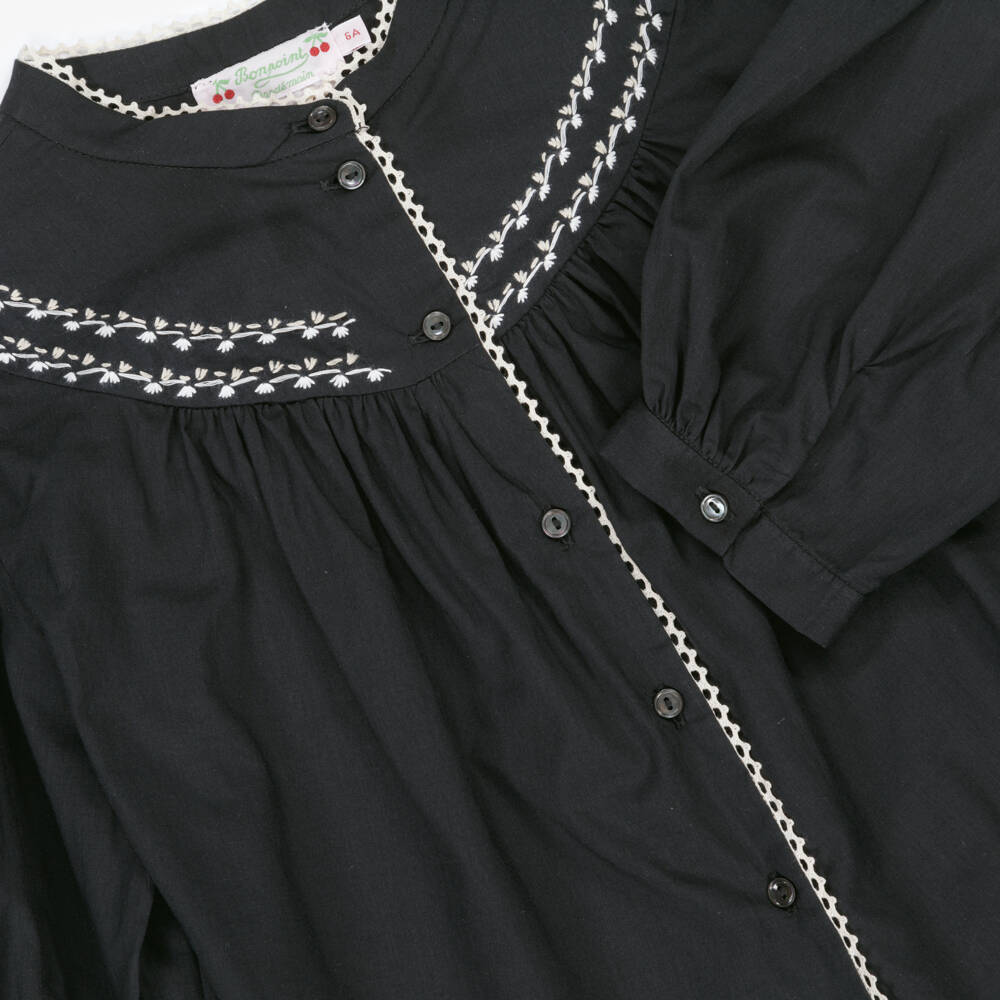 Bonpoint-Girls Elegant Black Cotton Top | Childrensalon Outlet