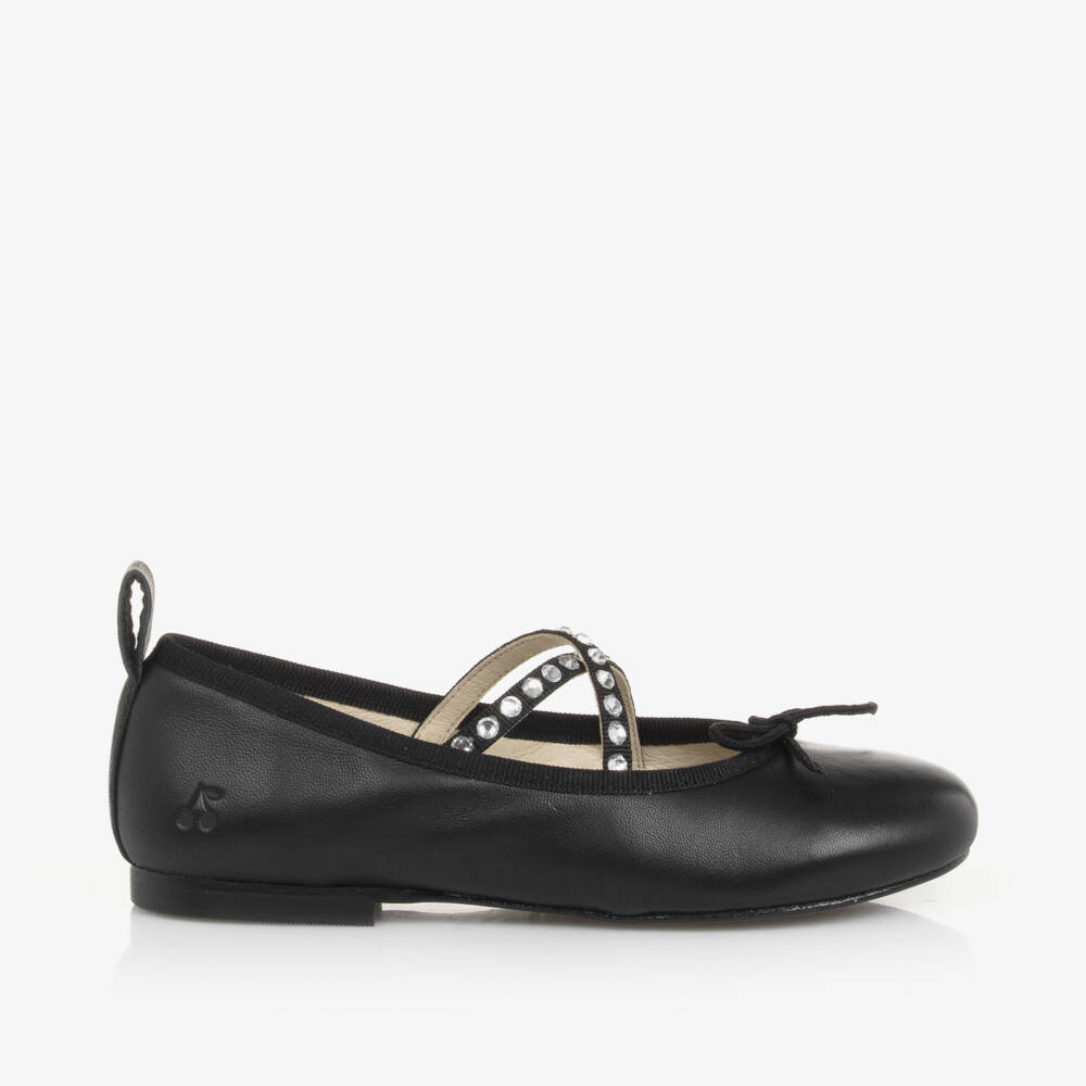 Bonpoint-Girls Elegant Black Leather Ballet Flats | Childrensalon Outlet