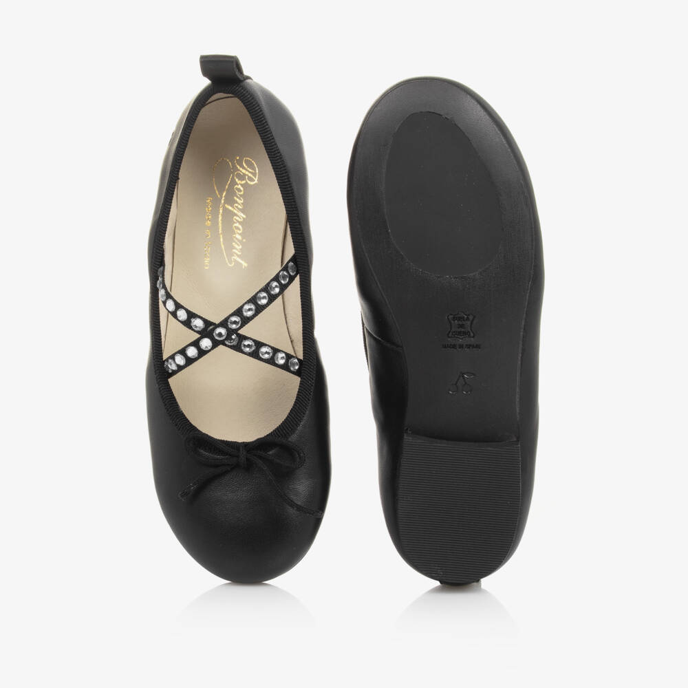 Bonpoint-Girls Elegant Black Leather Ballet Flats | Childrensalon Outlet