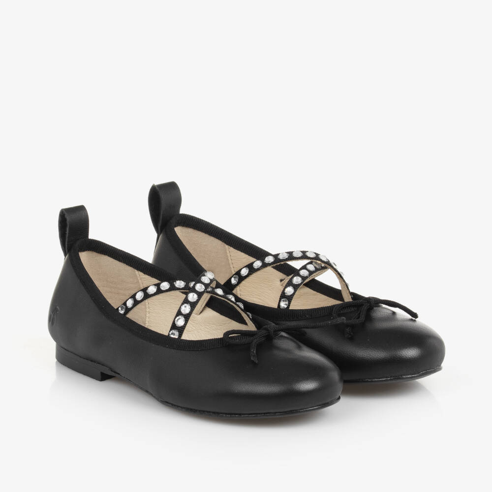 Bonpoint-Girls Elegant Black Leather Ballet Flats | Childrensalon Outlet