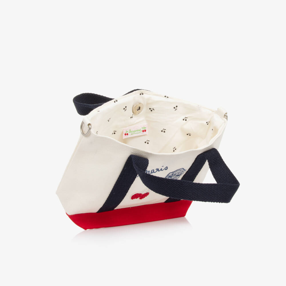 Bonpoint-Girls Elegant Ivory Tote with Cherry Accents | Childrensalon Outlet