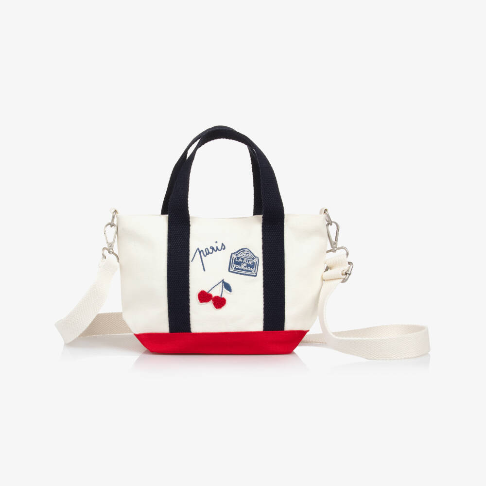 Bonpoint-Girls Elegant Ivory Tote with Cherry Accents | Childrensalon Outlet
