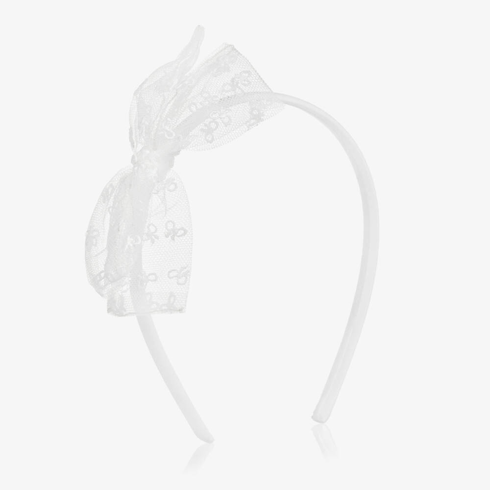 Bonpoint-Girls Elegant Ivory Tulle Bow Band | Childrensalon Outlet