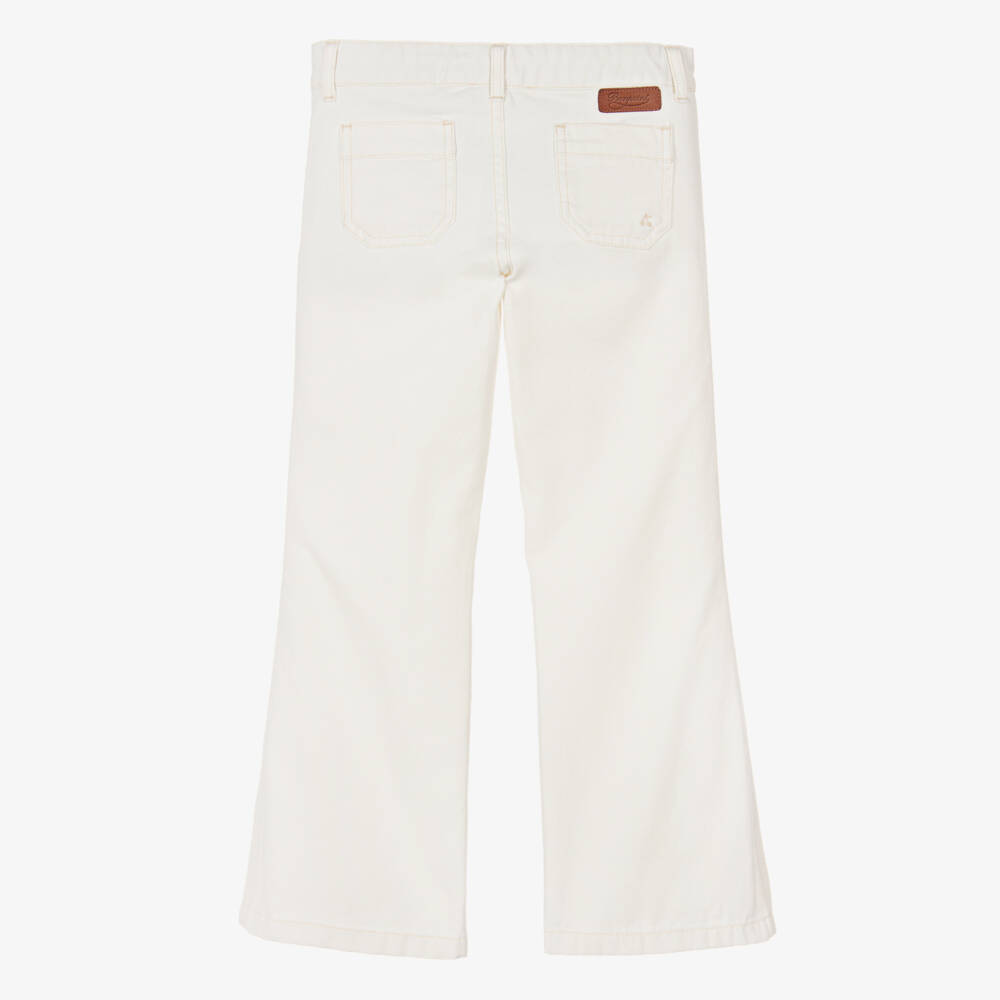 Bonpoint-Girls Flared Ivory Cotton Trousers | Childrensalon Outlet