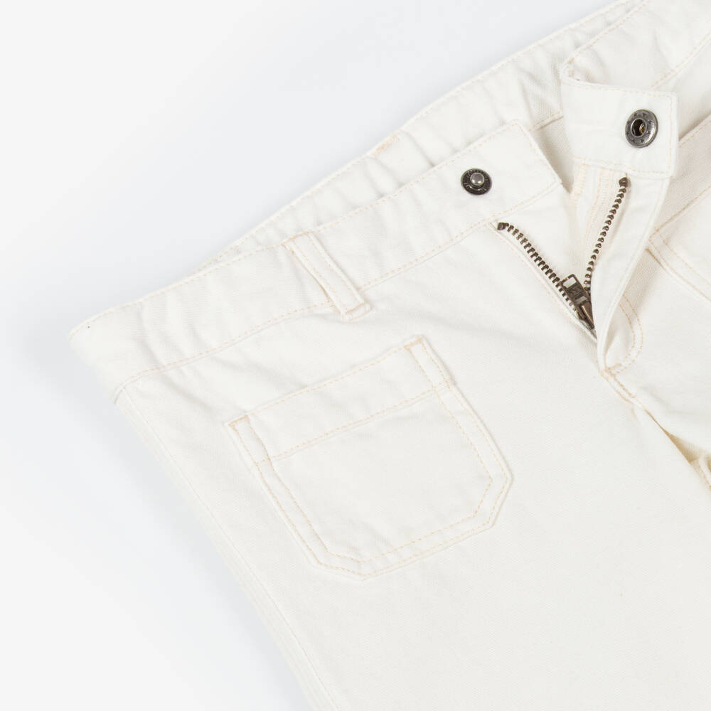 Bonpoint-Girls Flared Ivory Cotton Trousers | Childrensalon Outlet