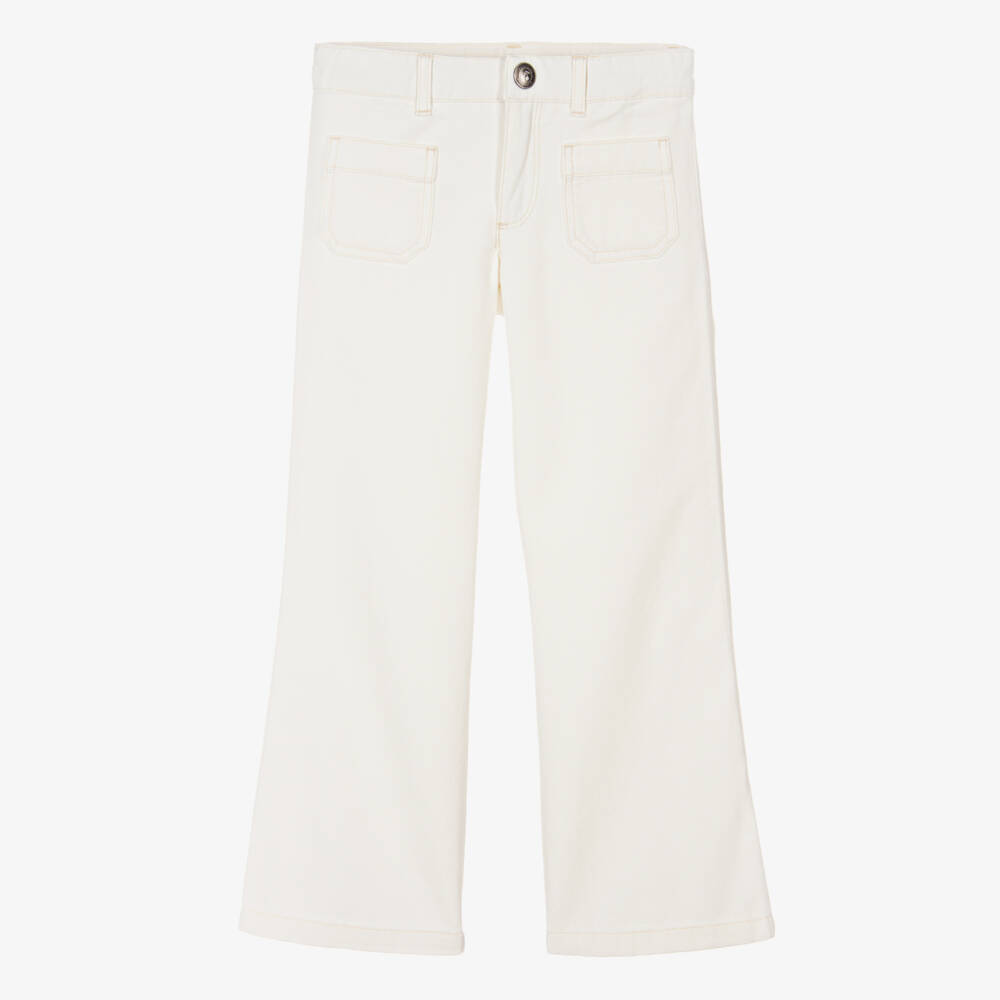 Bonpoint-Girls Flared Ivory Cotton Trousers | Childrensalon Outlet