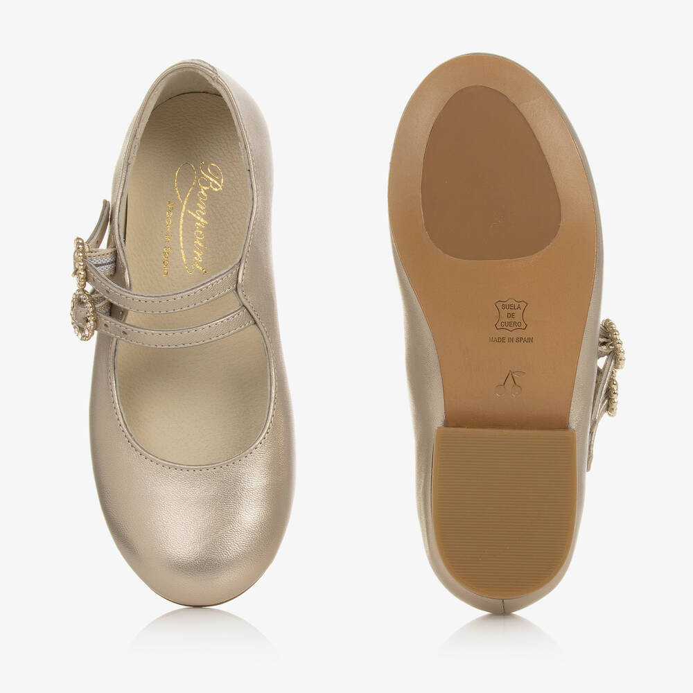 Bonpoint-بمب باليرينا بعروة معدنية جلد لون ذهبي للبنات | Childrensalon Outlet