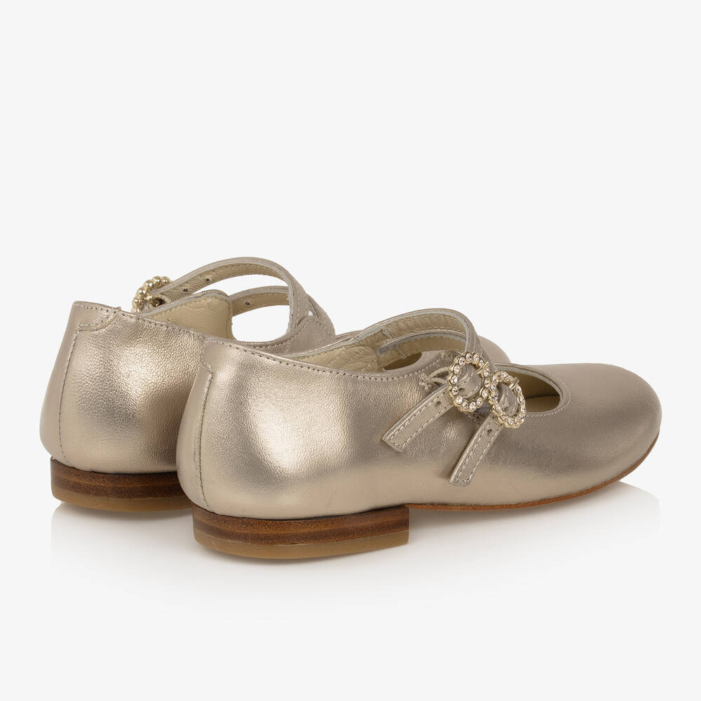 Bonpoint-بمب باليرينا بعروة معدنية جلد لون ذهبي للبنات | Childrensalon Outlet