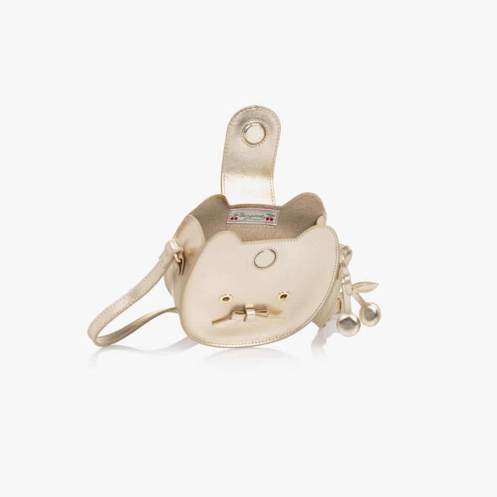 Bonpoint-Girls Gold Cat Cross Body Bag (15cm) | Childrensalon Outlet