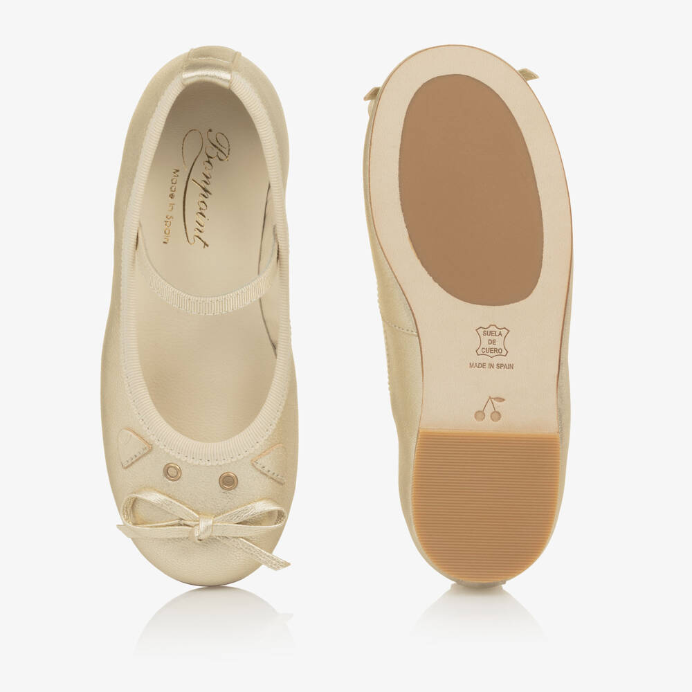 Bonpoint-Girls Gold Leather Mouse Ballerina Pumps | Childrensalon Outlet