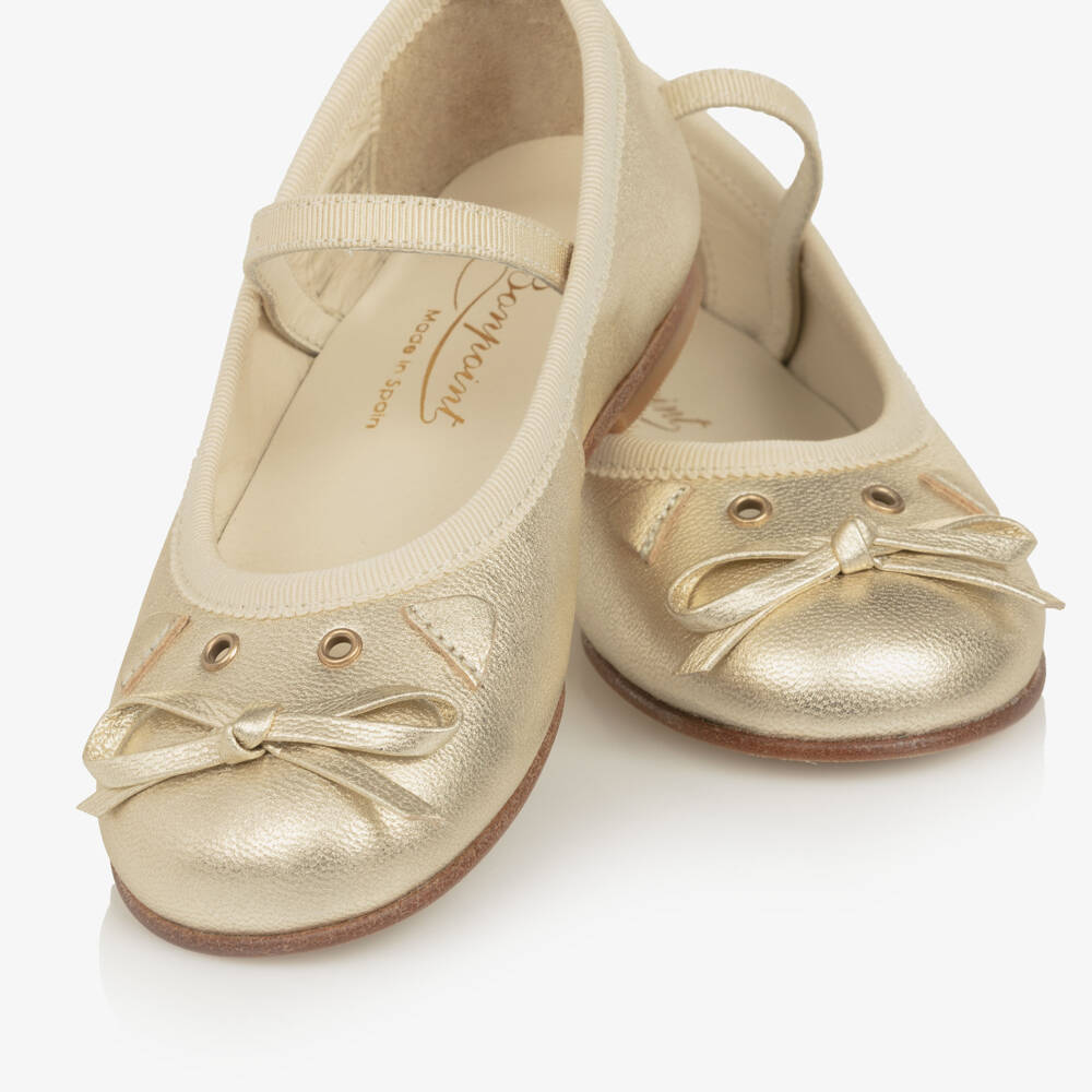 Bonpoint-Girls Gold Leather Mouse Ballerina Pumps | Childrensalon Outlet