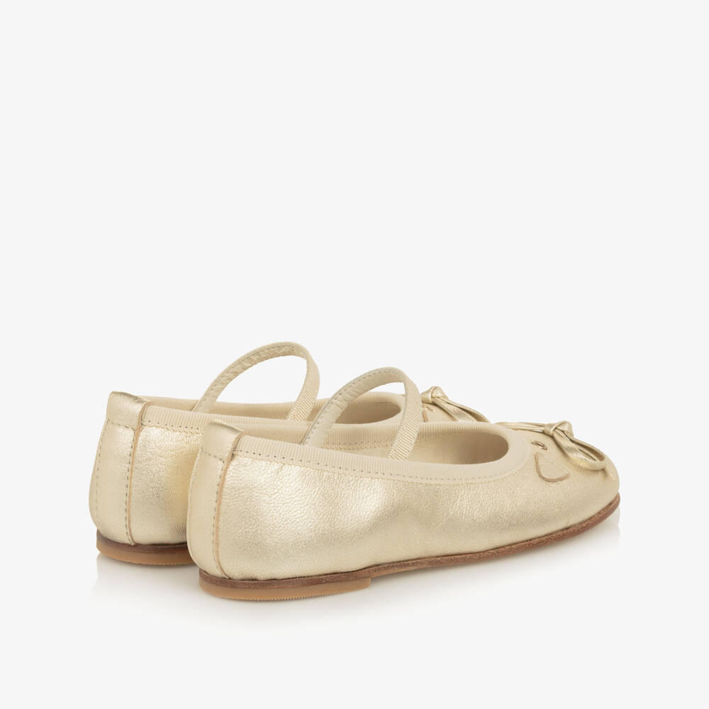Bonpoint-Girls Gold Leather Mouse Ballerina Pumps | Childrensalon Outlet