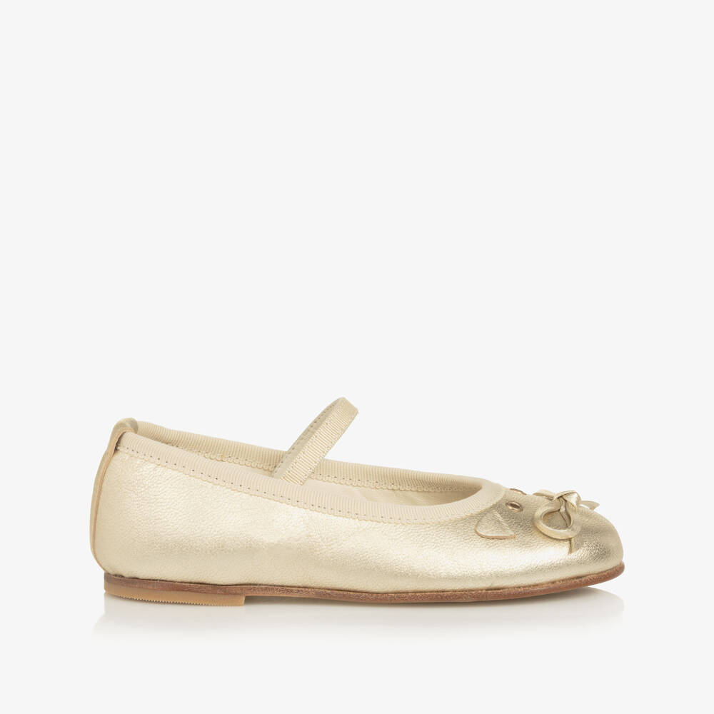 Bonpoint-Girls Gold Leather Mouse Ballerina Pumps | Childrensalon Outlet