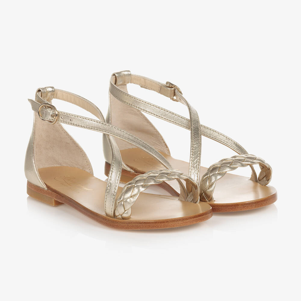 Bonpoint - Girls Gold Leather Sandals | Childrensalon