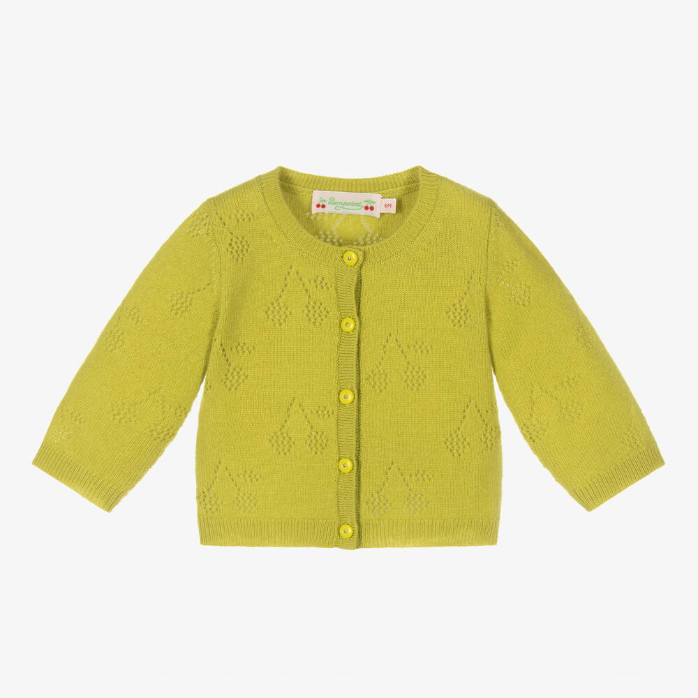 Bonpoint - Girls Green Cashmere Cardigan | Childrensalon