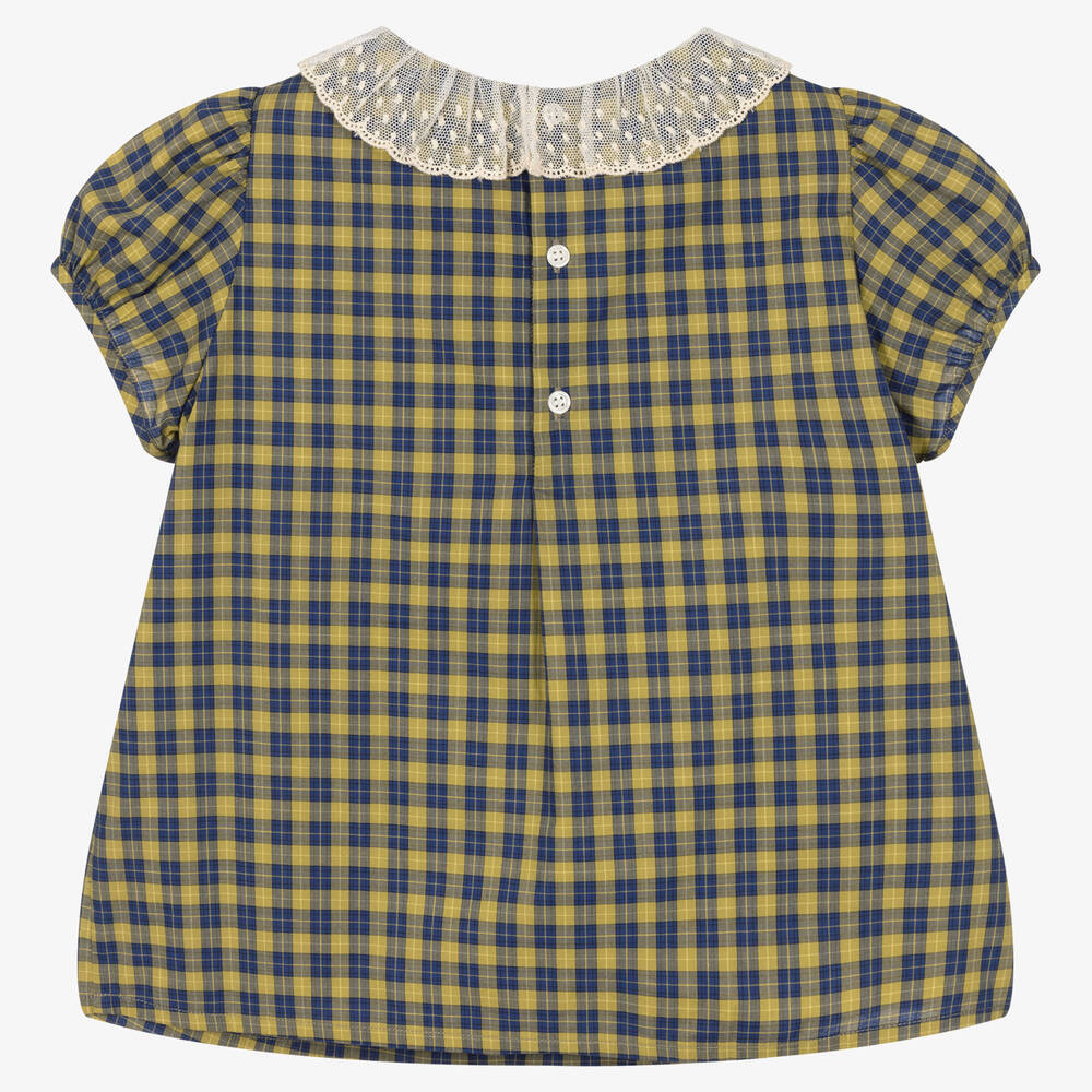 Bonpoint-Girls Green Checked Poplin Blouse | Childrensalon Outlet