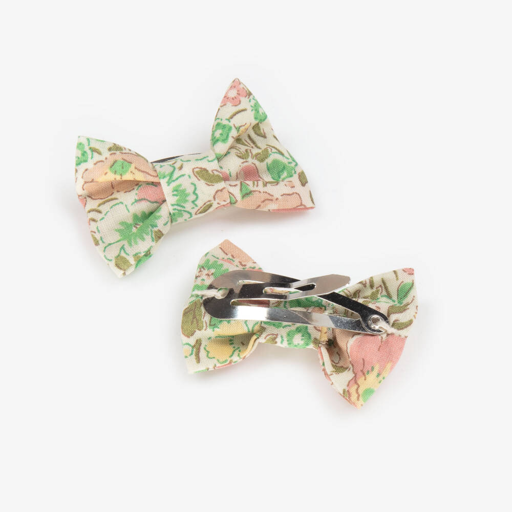 Bonpoint-Girls Green Floral Hair Clips Set | Childrensalon Outlet