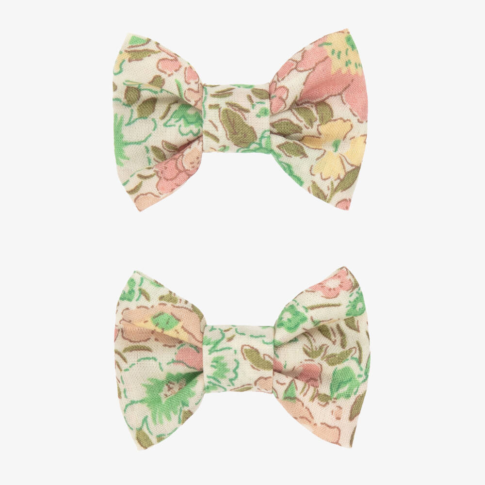 Bonpoint-Girls Green Floral Hair Clips Set | Childrensalon Outlet