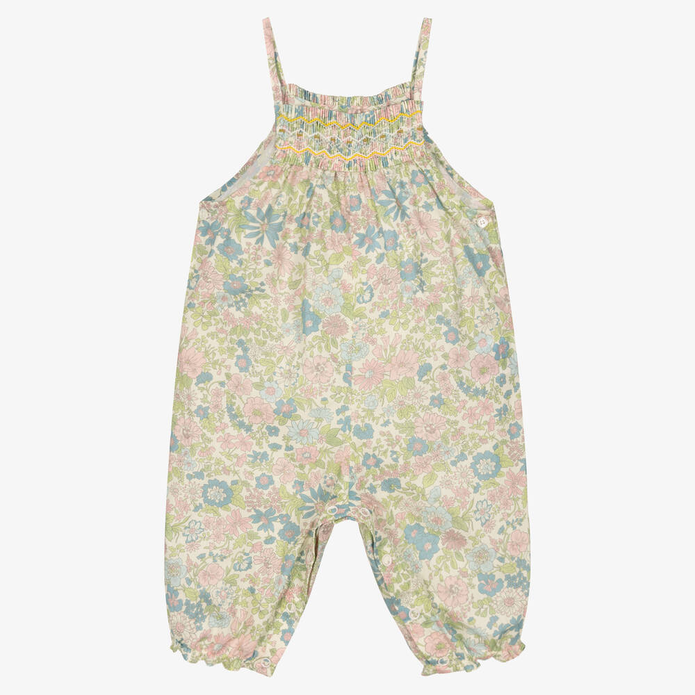 Bonpoint - Girls Green Floral Liberty Jumpsuit | Childrensalon Outlet
