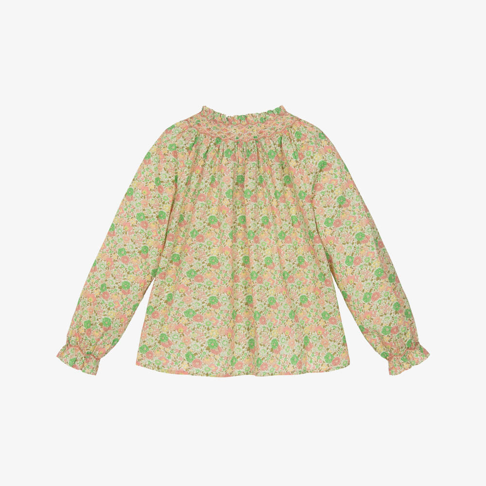 Bonpoint-Girls Green Floral Smocked Blouse | Childrensalon Outlet