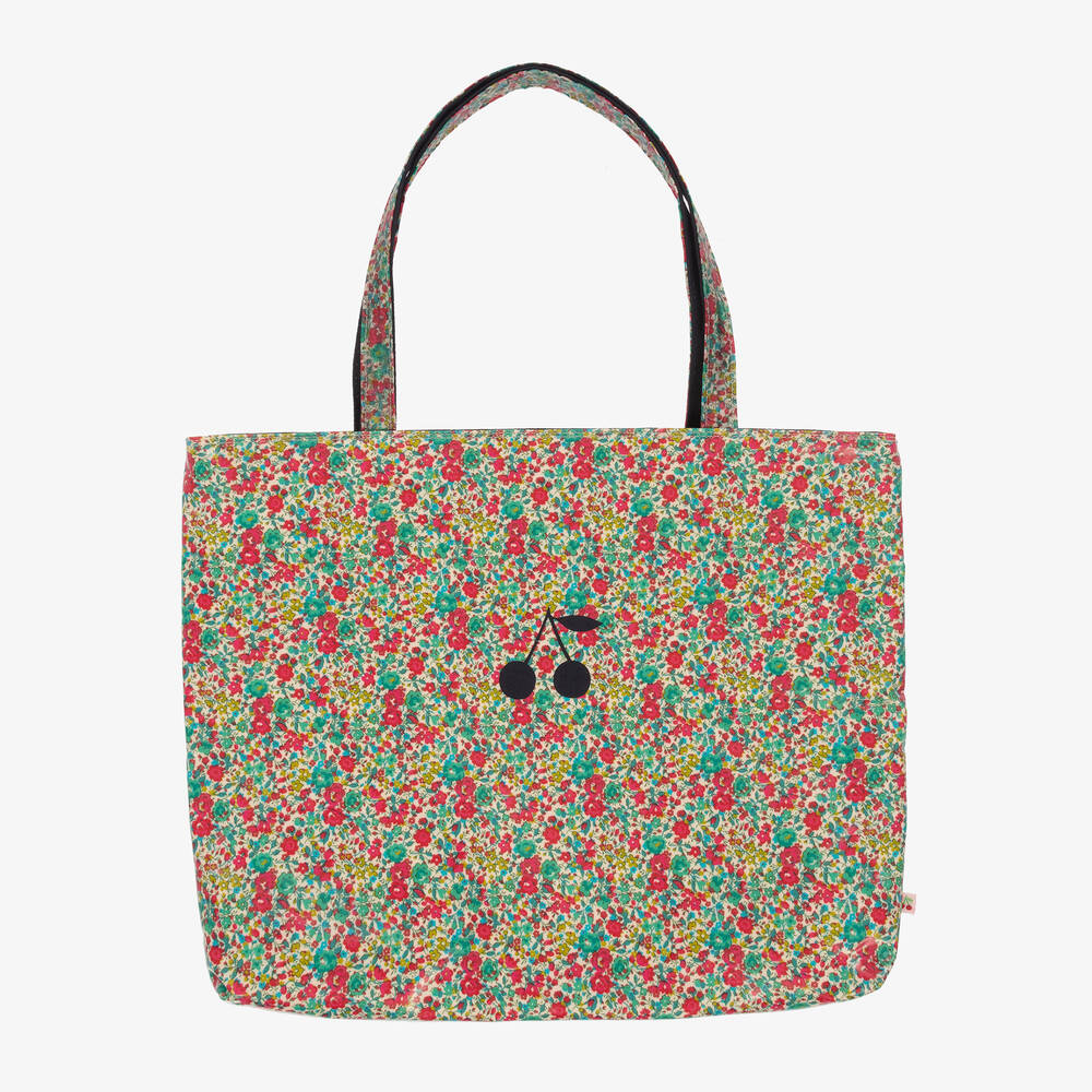 Bonpoint - Красно-зеленая сумка-тоут в цветочек (39см) | Childrensalon
