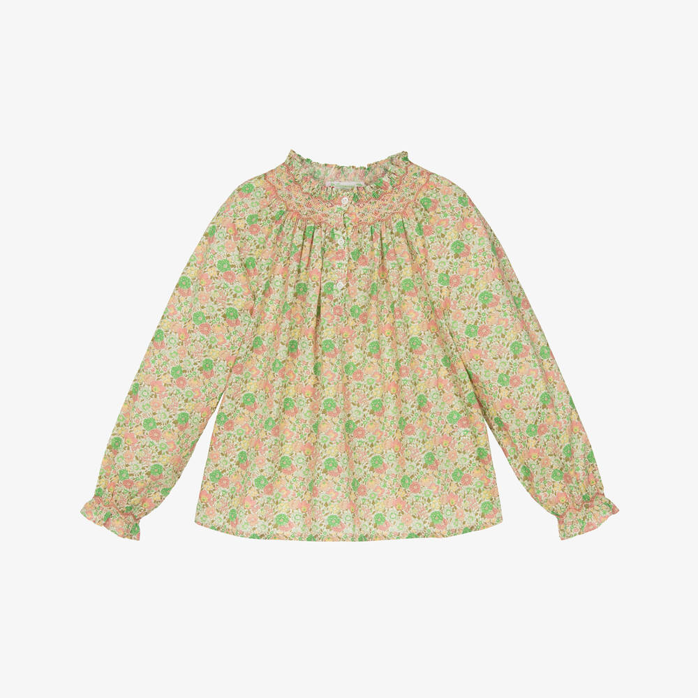 Bonpoint-بلوزة خضراء مزينة بالزهور للبنات | Childrensalon Outlet