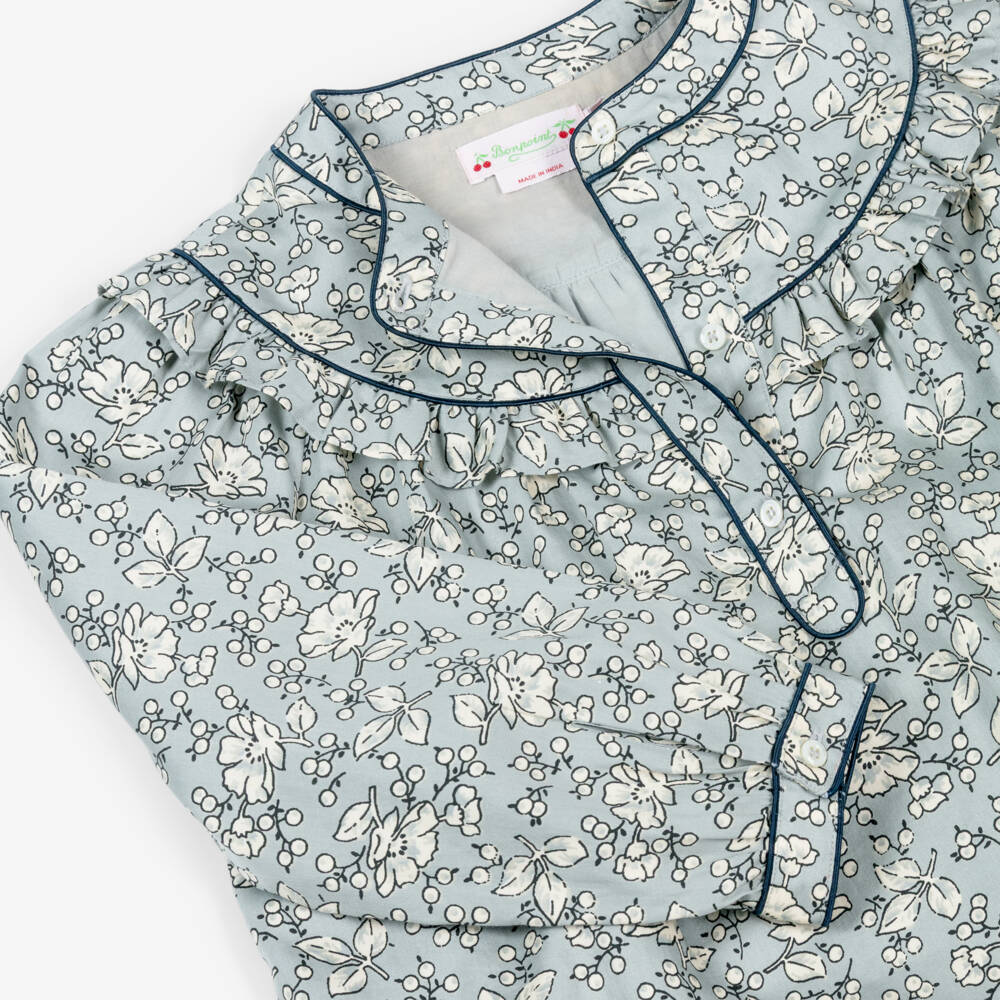 Bonpoint-Girls Grey Cotton Dress with Ivory Floral Print | Childrensalon Outlet