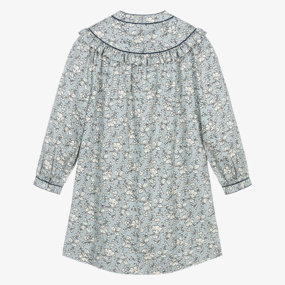 Bonpoint-Girls Grey Cotton Dress with Ivory Floral Print | Childrensalon Outlet