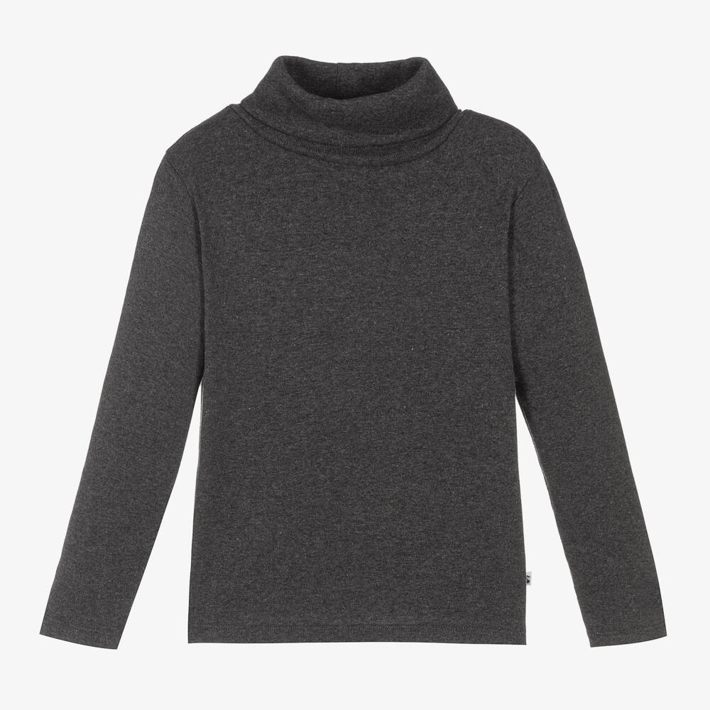 Bonpoint-Girls Grey Cotton Roll Neck Top | Childrensalon Outlet