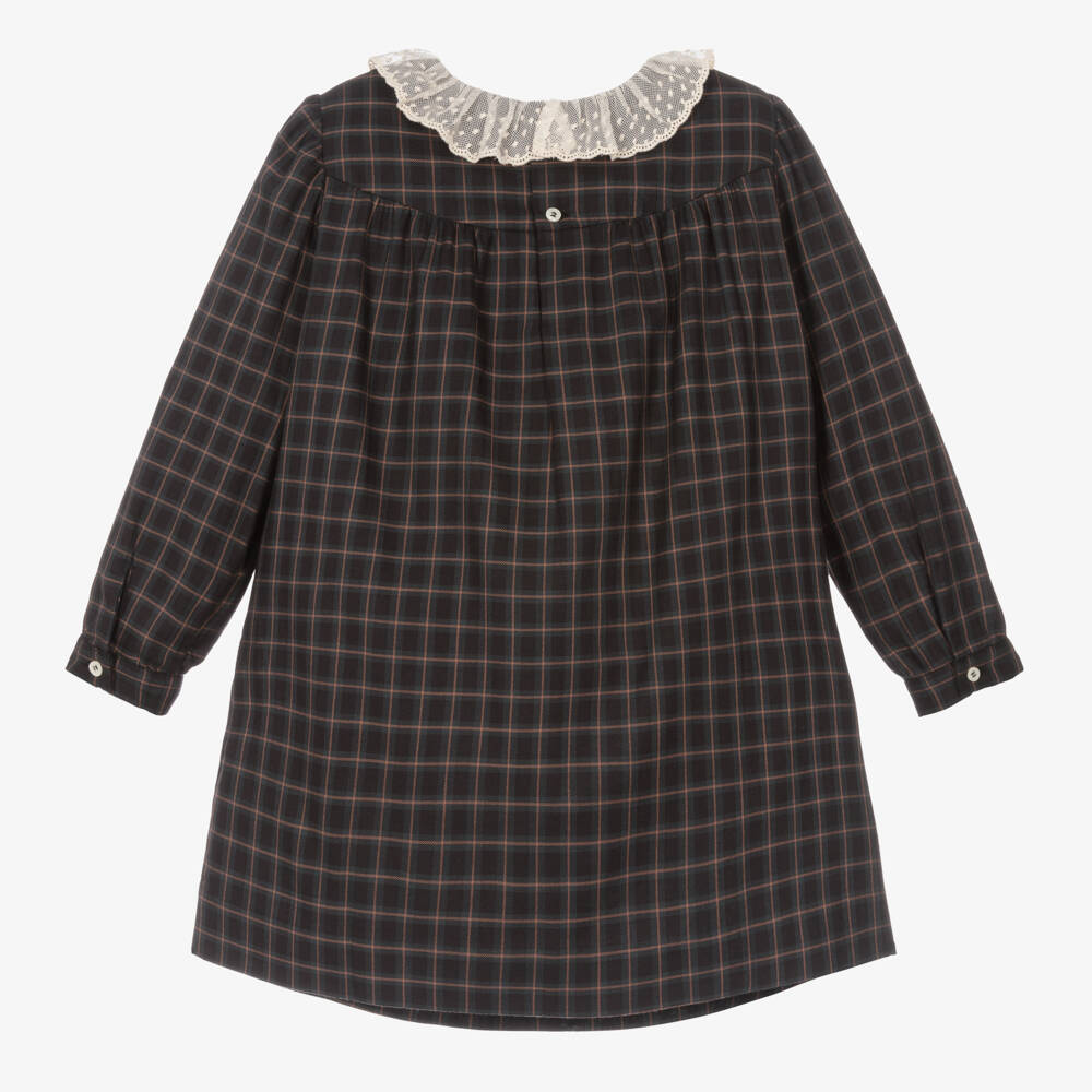 Bonpoint-Girls Grey & Pink Check Cotton Dress | Childrensalon Outlet