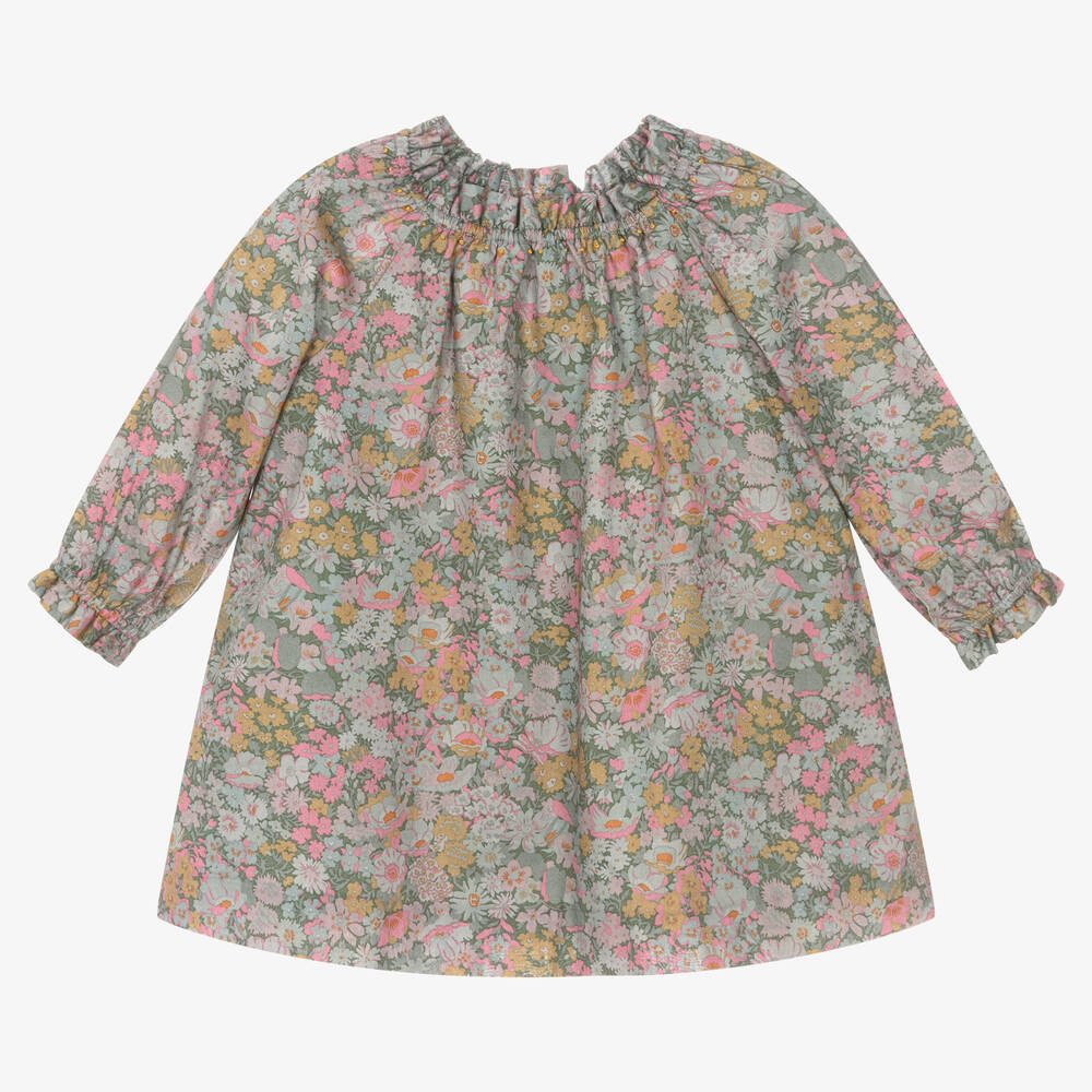 Bonpoint - Robe grise et rose coton fille | Childrensalon