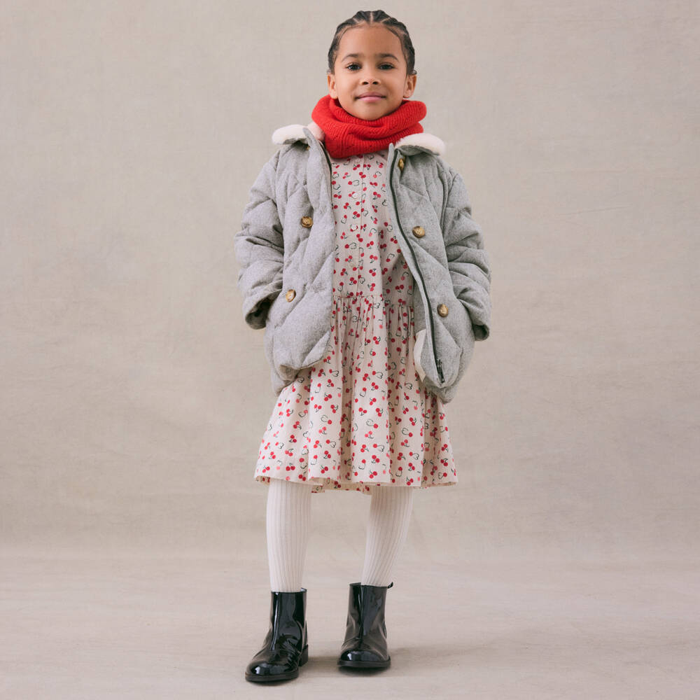 Bonpoint-Girls Grey Quilted Down Coat | Childrensalon Outlet